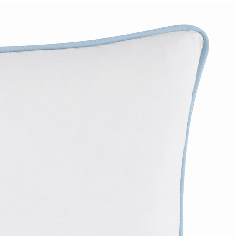 Coussin Brooklyn, Carré 20 po, Blanc / bordure bleu ciel