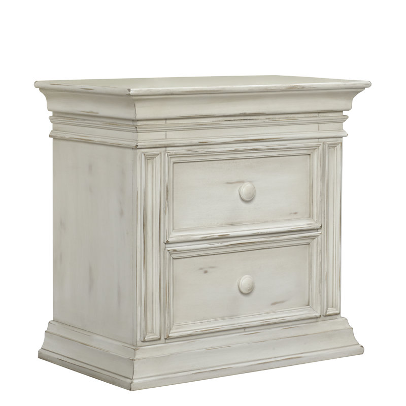 Vienna 2 Solid Wood Solid Wood Nightstand, Antique White