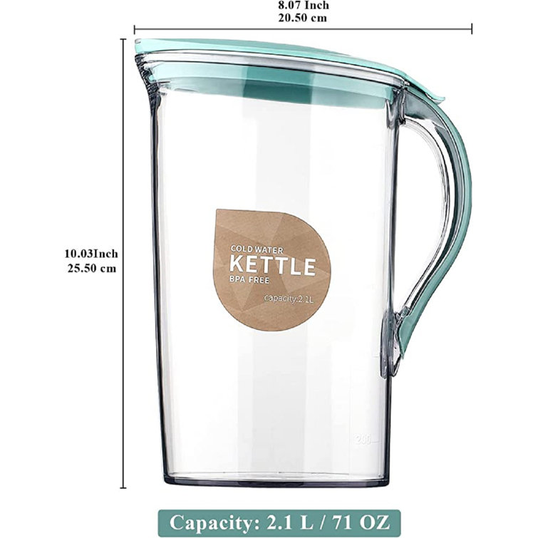 Pitcher With Lid, Fridge Door Jug With Handle, Juice Container With Lid,  BPA Free Space-Saving, Drinks Jugs For Lemonade, Ice Tea, Milk, Juice And