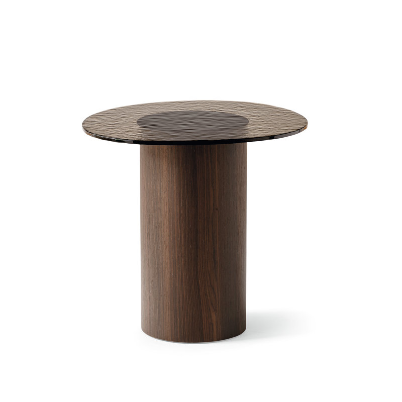 Mushroom Pedestal End Table with Wooden Base, Bronze Top/Smoke Base