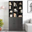 Bibliothèque de 71 po de hauteur avec 2 portes et 3 tiroirs, bibliothèque de 31,5 po de largeur avec 4 tablettes réglables-840060149