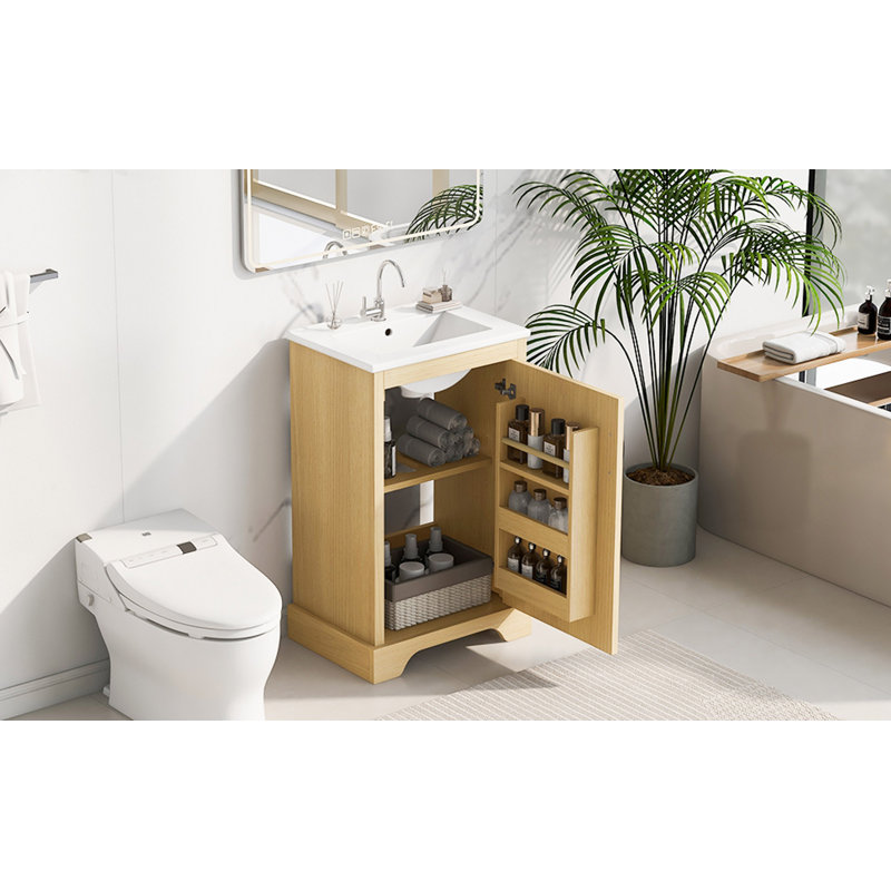 Meuble-lavabo de 20 po avec lavabo, armoire de salle de bain avec porte à fermeture douce, support de rangement et tablette réglable
