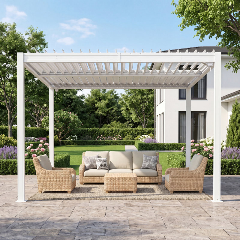 Pergola d'extérieur Domi, H 91,57 po x l 190,94 po x P 124,13 po, Blanc