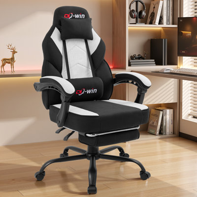 Adjustable Reclining Ergonomic Fabric Gaming Chair with Footrest and Lumber Support