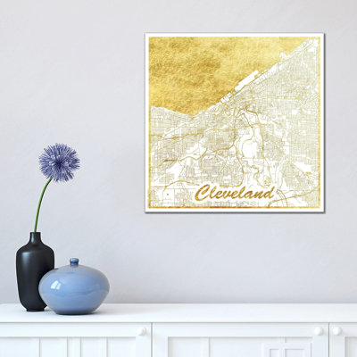 Cleveland Gold Leaf Urban Blueprint Map by Hubert Roguski - Wrapped Canvas Print