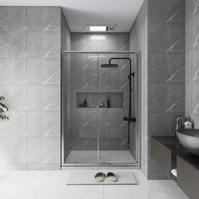 48.In W X 72.In H Single Sliding  Shower Door | 1/5 Inch Thick  Transparent Tempered  Glass | Beautiful And Durable | Equipped With Stainless Steel Handle | Chrome
