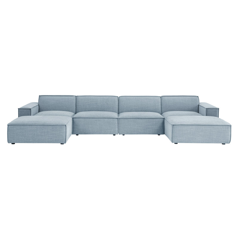 Canapé modulaire rembourré en tissu performance 6 pièces Bange, Tissu Sky