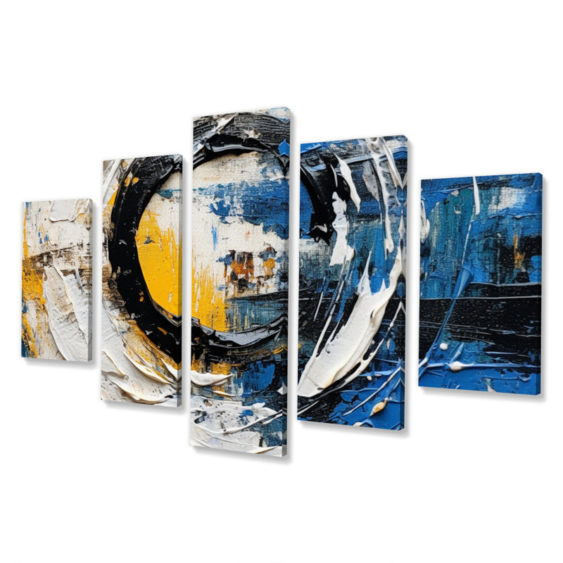 «Blue Cubist Fusion» - impression d'art mural cubisme - 5 panneaux