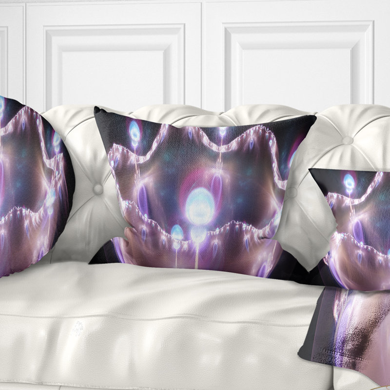 3D surréel mauve - coussin imprimé abstrait, 18 po x 18 po, Coussin décoratif