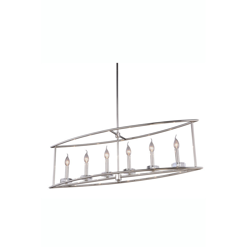 Luminaire suspendu linéaire pour îlot de cuisine 6 lumières Simental, Nickel poli