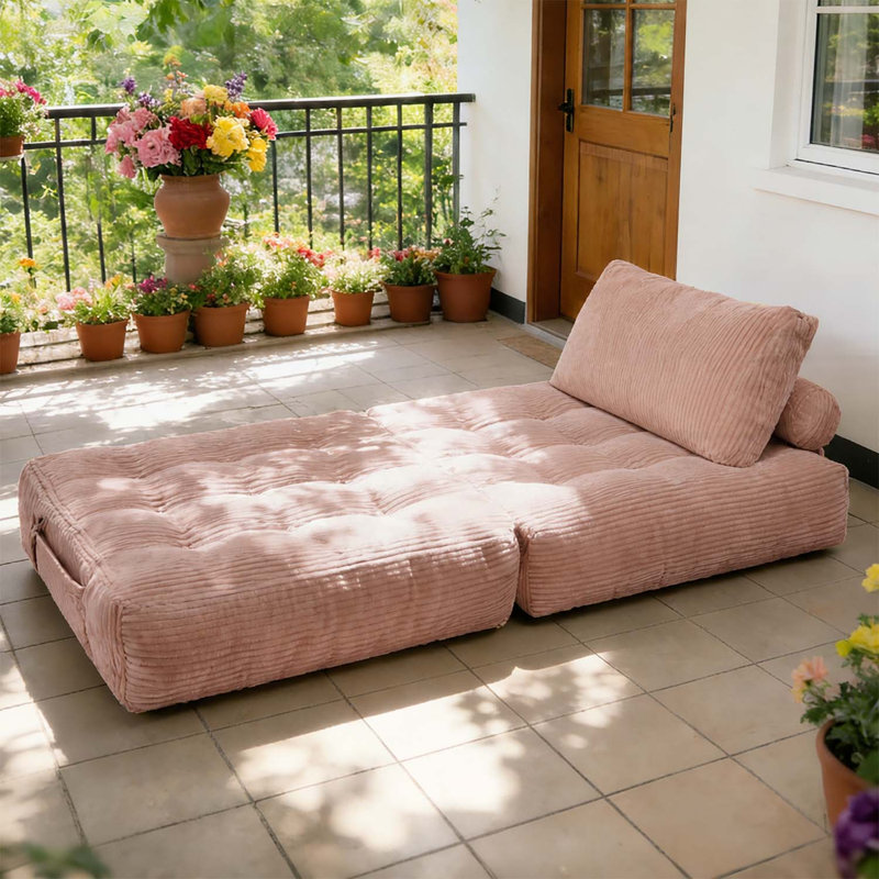 Pouf pliable en velours côtelé de 160 cm, mini canapé moelleux et confortable pour salon, chambre et dortoir - Rose