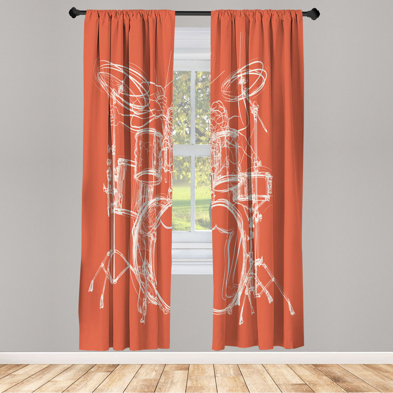 Microfiber Floral Semi-Sheer Rod Pocket Curtain Panels, 28" W x 95" L, Coral/White