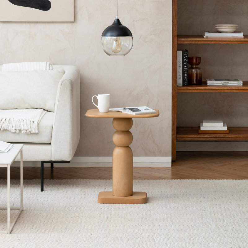 Arquita Solid Wood Pedestal End Table, Blonde Natural