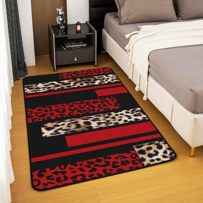 Leopard Print Decorative Carpet Area Rug,Luxury Animal Skin Pattern Living Room Rugs For Bedroom Modern Stripes Geometric Area Rug Red Black Carpet Ki -  Mercer41, 39D9861C76D5409DB91272E4B853C825