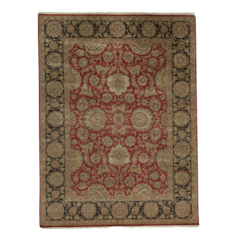 Tapis noir et rouge de haute qualité noué à la main