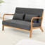 Chaise avec accoudoirs et pieds en bois massif, 2 avec rembourrage en éponge haute, tissu en lin, gris foncé, fabrication moderne, rembourrage, style Mid-Century
