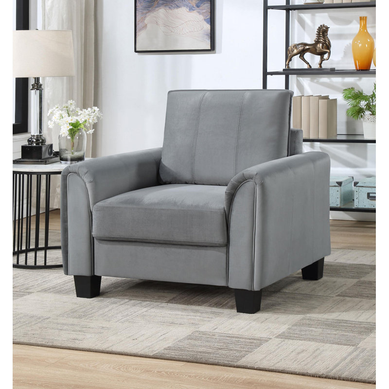 Fauteuil d'appoint rembourré à accoudoirs roulés gris