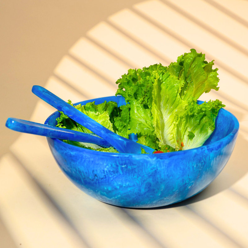 Lucente Tortoise Shell Resin Salad Server Set, Blue