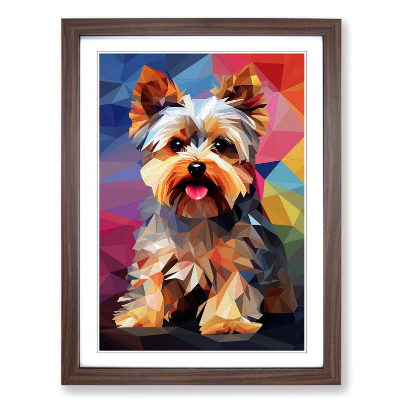 Yorkshire Terrier Orphism - Single Picture Frame Print on Wood, 34cm H x 25cm W x 2cm D, Walnut