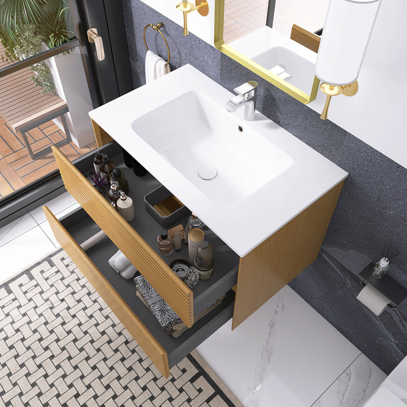 Meuble-lavabo mural simple 30 po avec lavabo en céramique