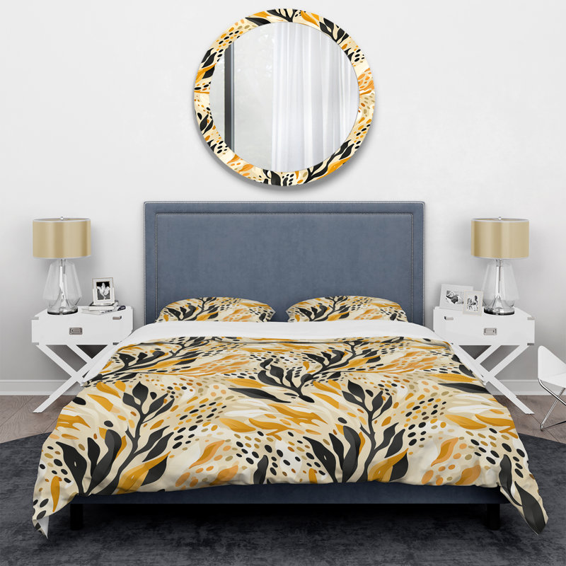 Ensemble de housse de couette Floral Fusion In Black & Yellow, Housse de couette pour très grand lit et 2 très