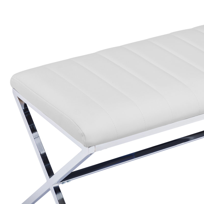 Upholstered Bench, White/Silver
