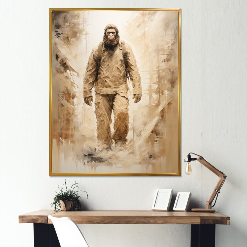 «Walking Bigfoot Wildlife», art mural sur toile Bigfoot, H 40 po x l 30 po x P 1,5 po, Cadre flottant doré
