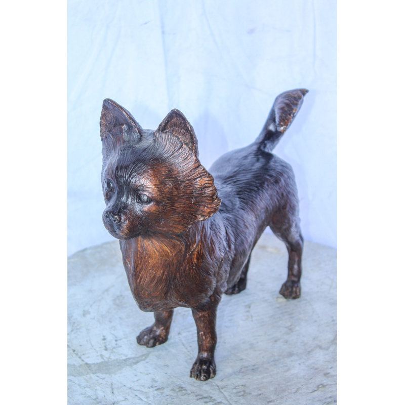 Statue de chien de Poméranie en bronze dans une pose gracieuse Nifao Collection 18 po x 6 po x H 14 po