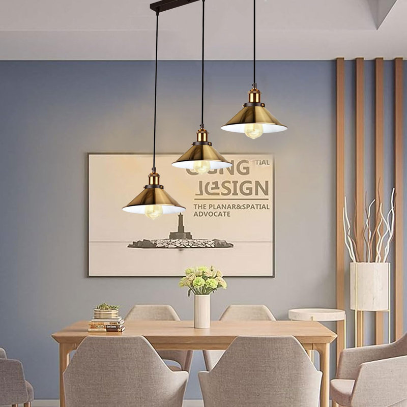 Latshaw 3-Light Kitchen Island Cone Pendant, Yellow Brass