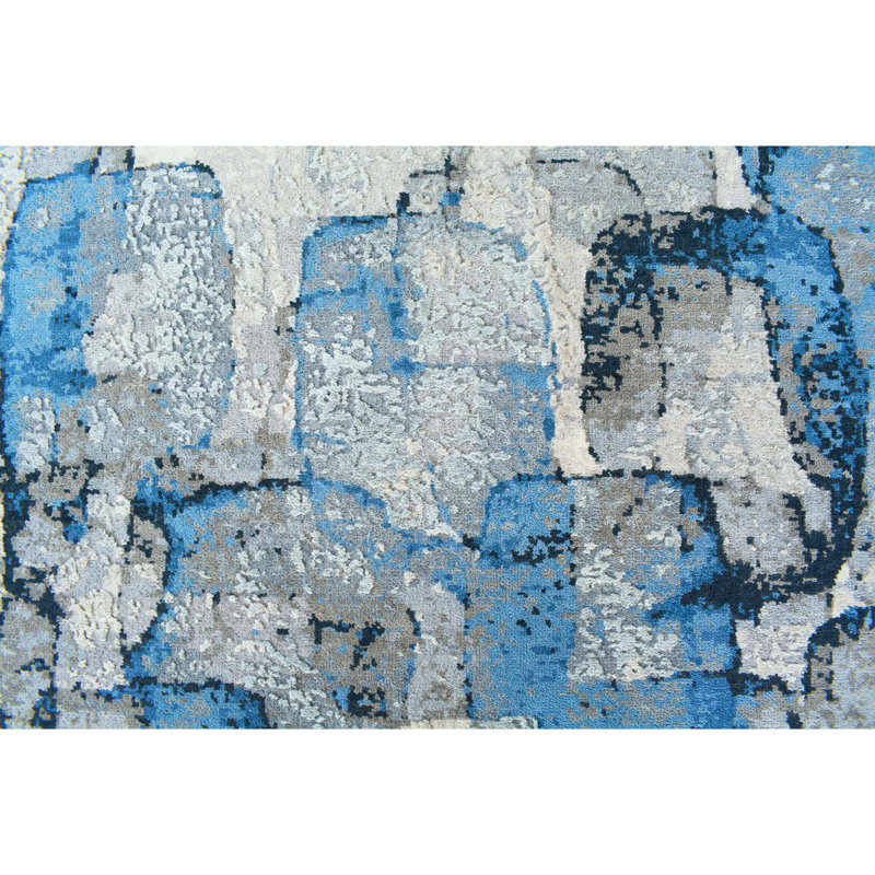 Abstract Area Rug in Silver/Blue/Black, null, Rectangle 8' x 10'