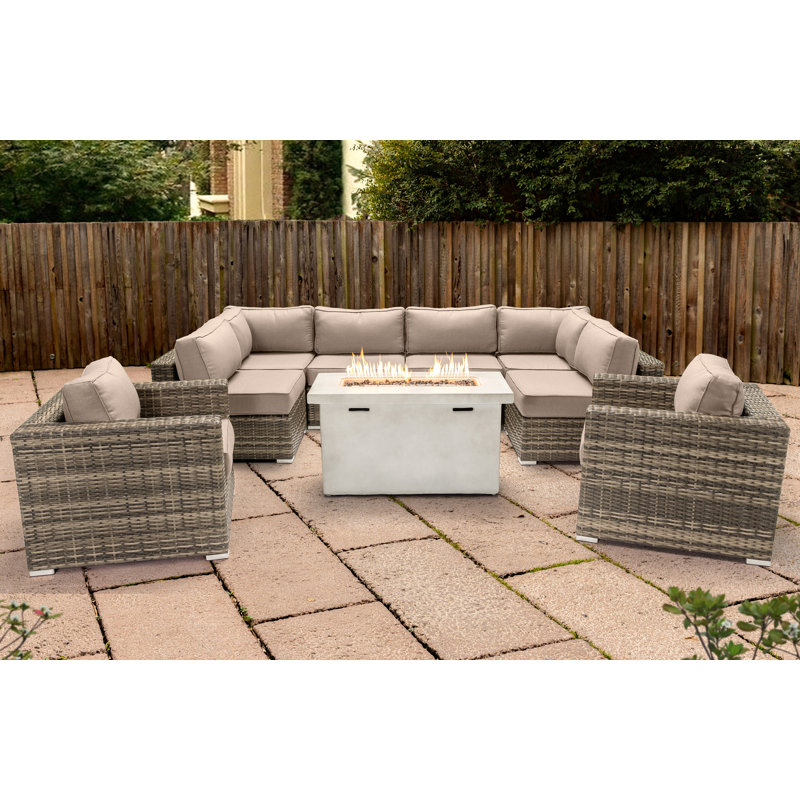 Ensemble de conversation pour 6 personnes avec foyer et coussins Sunbrella Lsi, Beige
