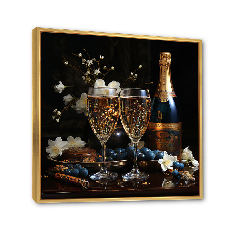 Champagne champagne champagne I - vin, décoration murale champagne, H 16 po x l 16 po x P 1 po, Cadre flottant doré