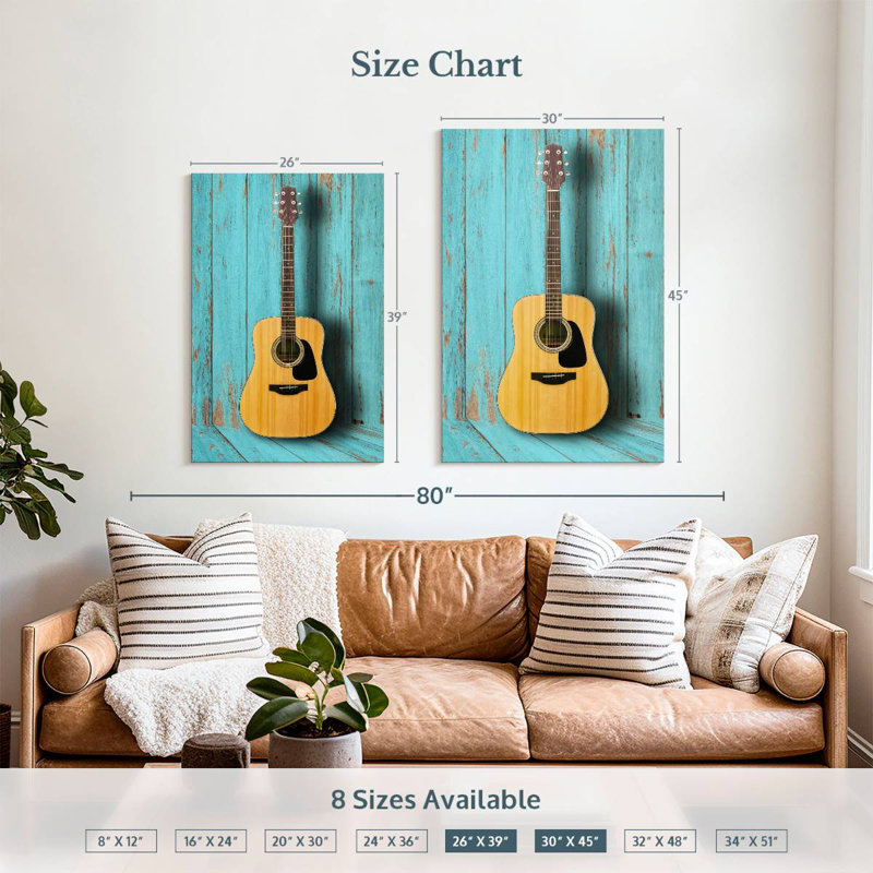 Guitare Abarca dans la chambre bleue, H 39 po x l 26 po