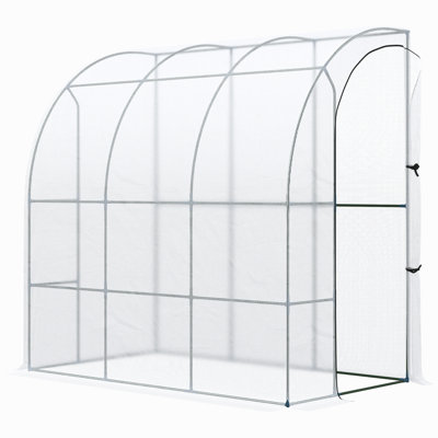 Outdoor Lean To Greenhouse, Walk-In Green House Plant Nursery With Roll-Up Window, Pe Cover