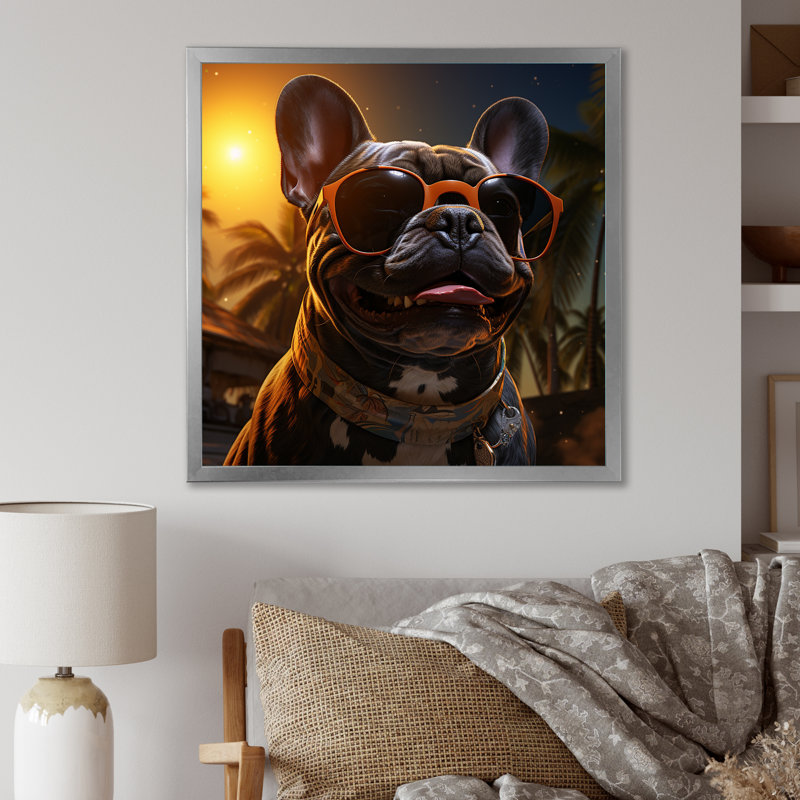 Mignon bouledogue français à Miami II - chien, art mural, H 36 po x l 36 po x P 1,5 po, Toile tendue
