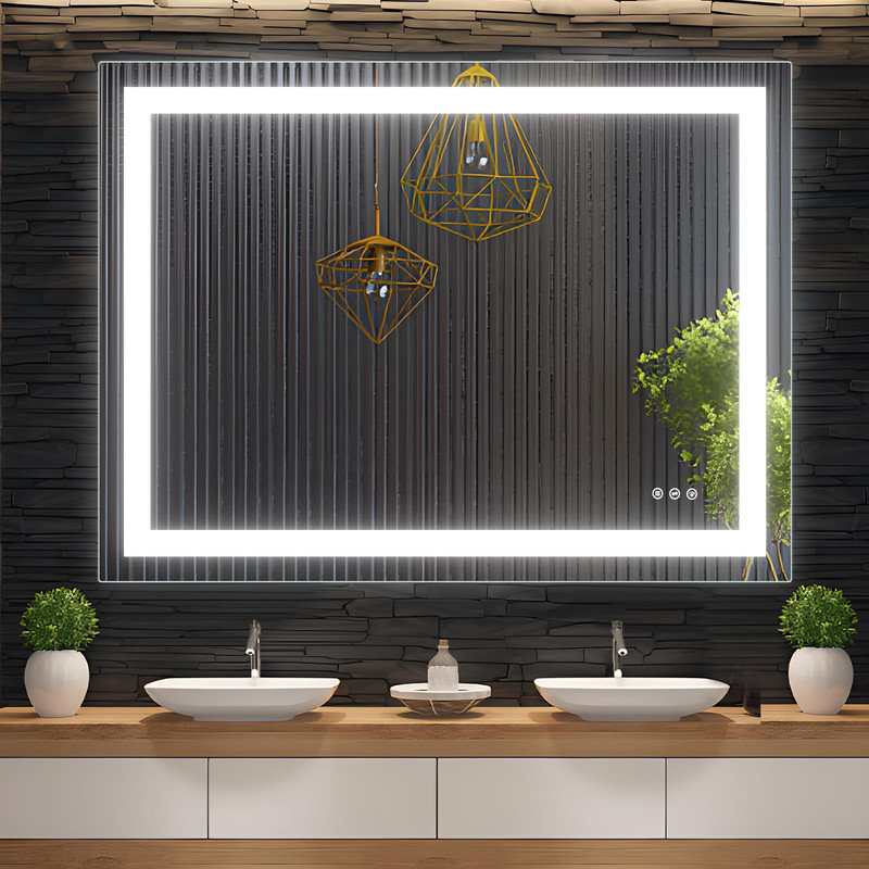 Miroir de salle de bain rétro-éclairé à DEL, antibuée et gradateur à mémoire de forme, H 36 po x l 72 po