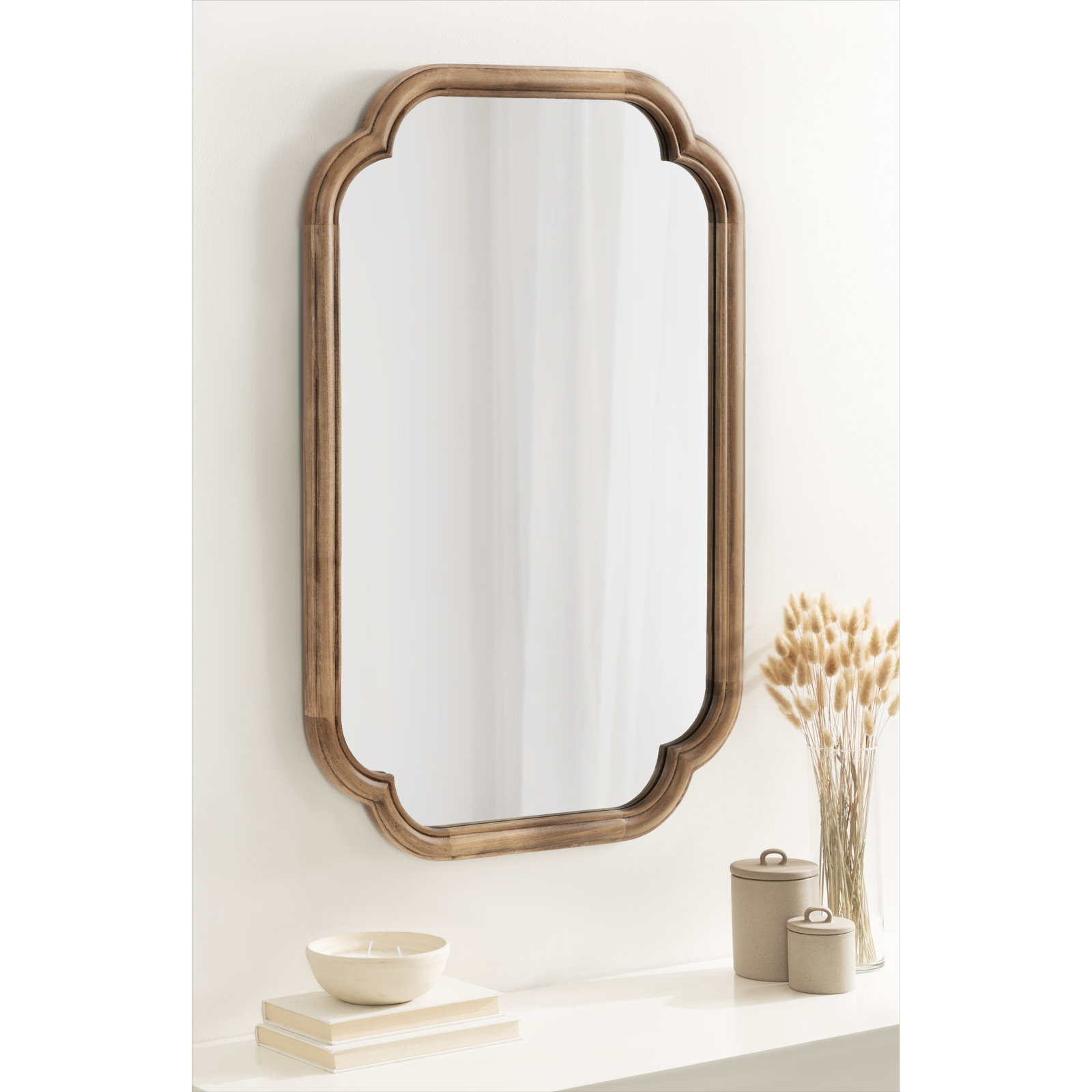 Brandis 34" Accent Mirror, 36" x 24", Rustic Brown, Scalloped