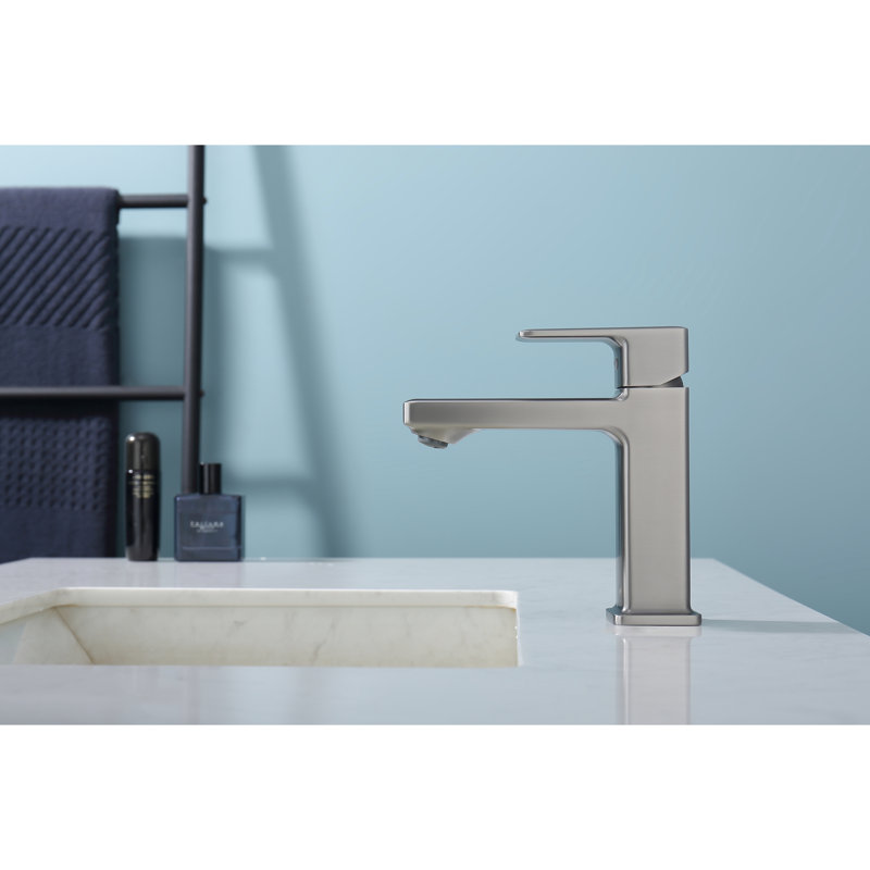Modern Gray Sink Faucet, 1.5/Gpm Max Flow, Zinc Made, Deck Mounted Lever Handle Build Construction, Brushed Nickel