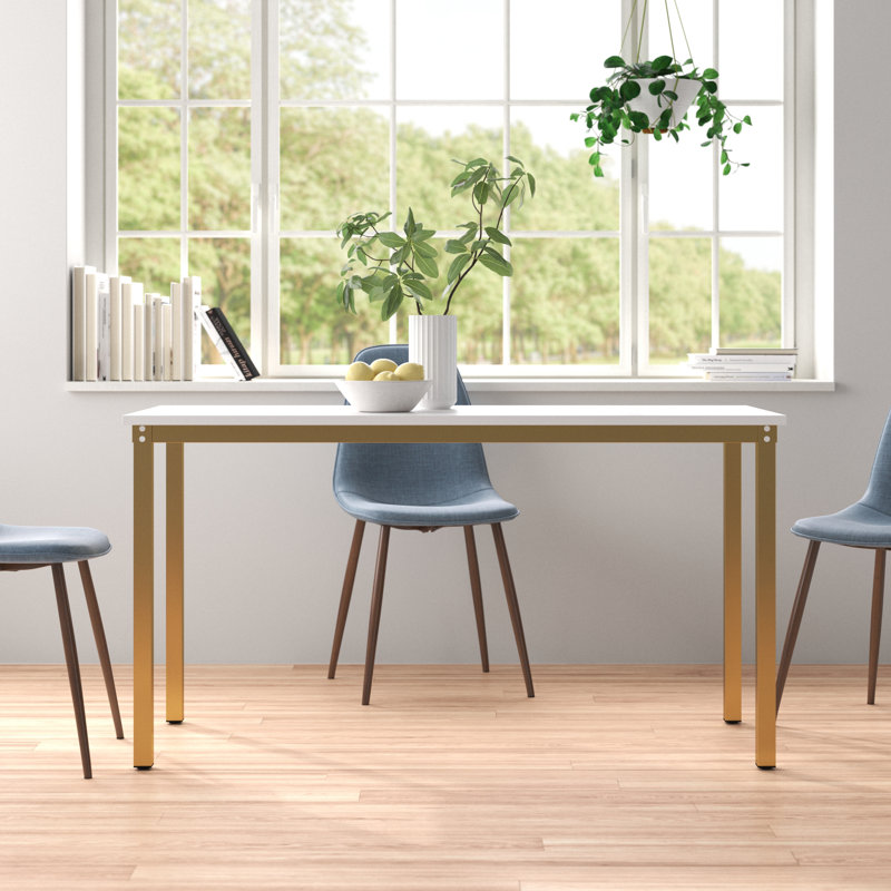 Table de salle à manger Driggers 23,62 po, H 29,52 po x L 55,12 po x l 23,62 po, Doré, Blanc
