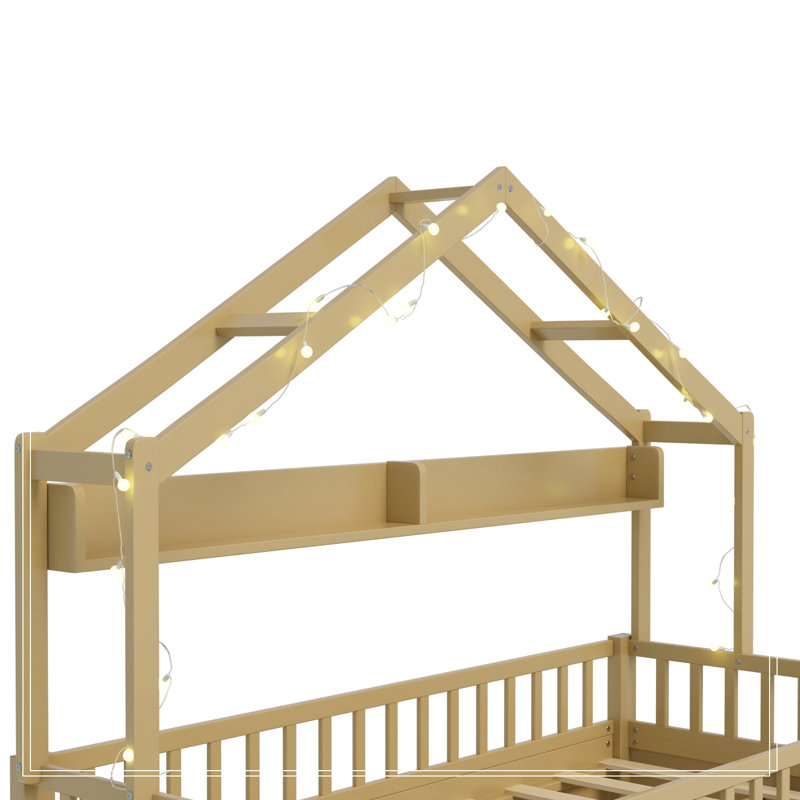Structure complète en Tressa avec toit, lumière DEL, barrières de sécurité, tiroirs de rangement et casier, Natural