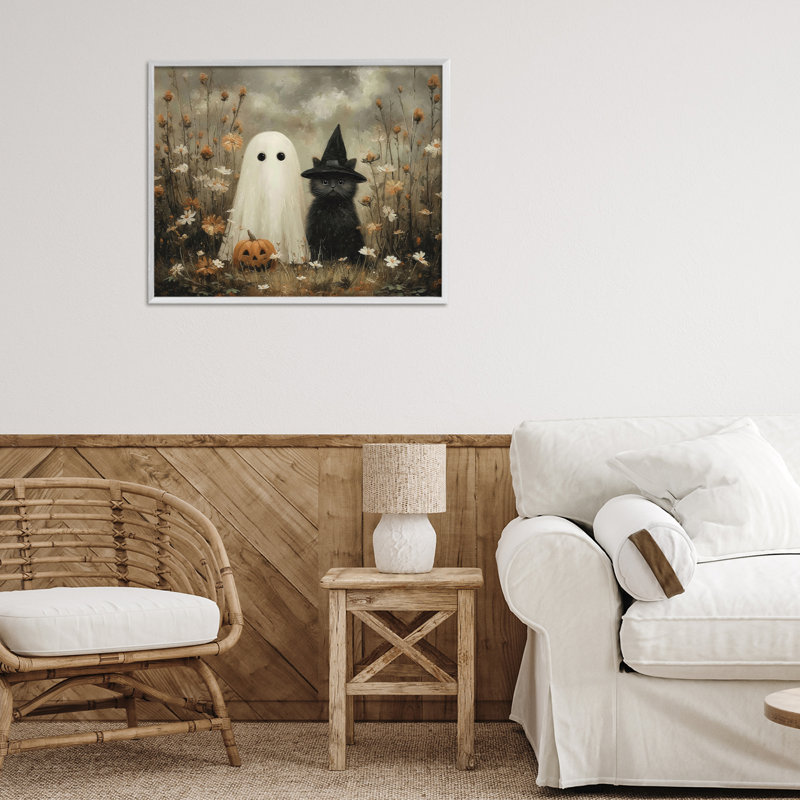 Estampe numérique fantôme et chat noir, design par Arlington Prints, H 16 po x l 20 po