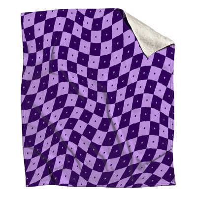 Purple Checkered Waves Blankets