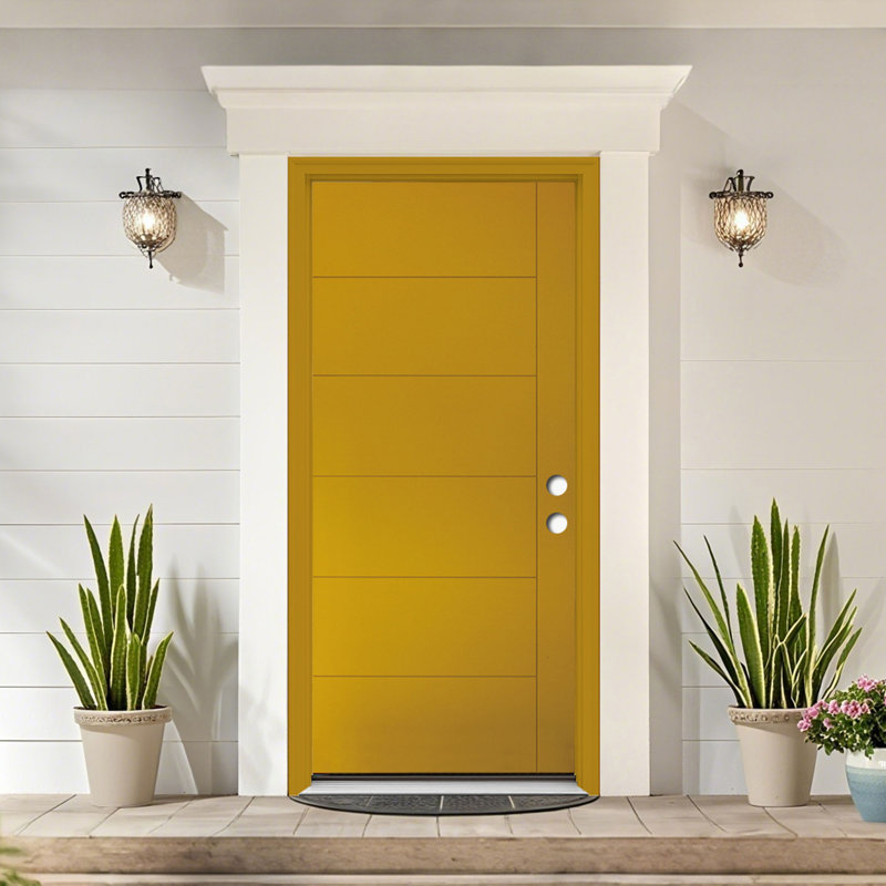 Porte avant en fibre de verre 36 po x 80 po, dalle contemporaine brossée et cadre Vinly avec cadre de porte, installation facile