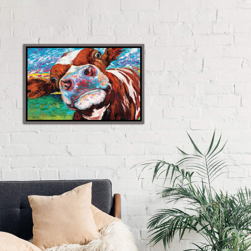 «Curious Cow I» par Carolee Vitaletti - impression d'art graphique, H 18 po x l 26 po x P 1,5 po