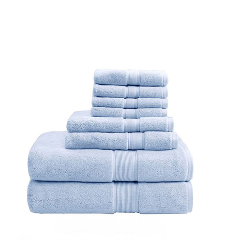 100% Cotton 8 Piece Antimicrobial Towel Set, Light Blue