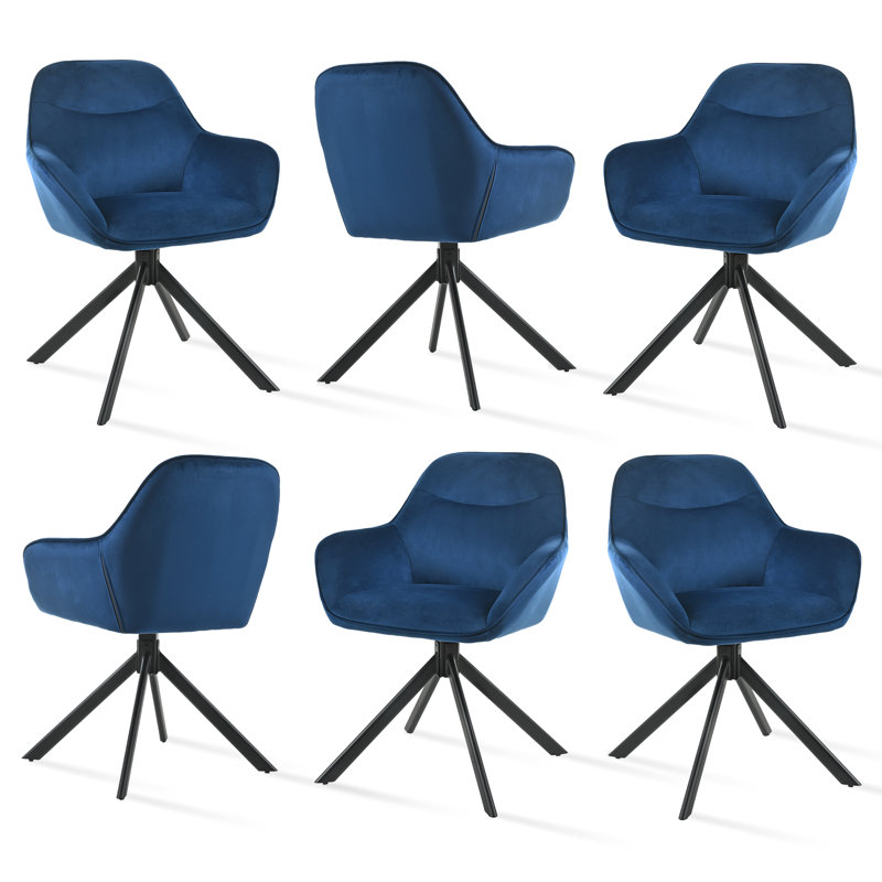 48.5cm H Swivel Upholstered Dining Chairs- Ergonomic Back, Blue Velvet