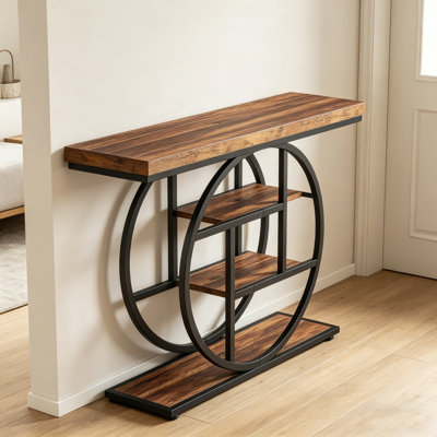 41.3" Industrial 4-Tier Console Table, Sofa Entryway Table With Circular Base