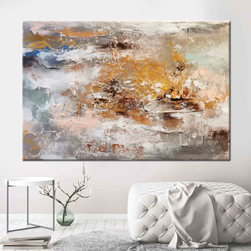 Abstract Oil Painting Print on Canvas for Modern and Contemporary Wall Decor, 90 cm H x 150 cm W, Frameless Print