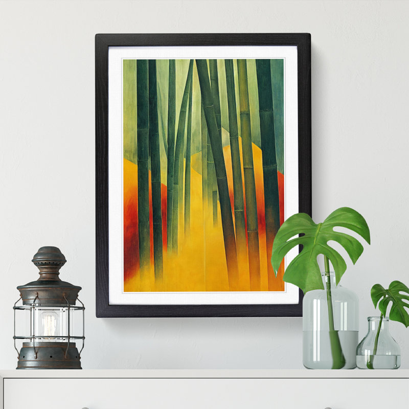 Bamboo Forest Abstract - Single Picture Frame Print, 64cm H x 46cm W, Black Framed
