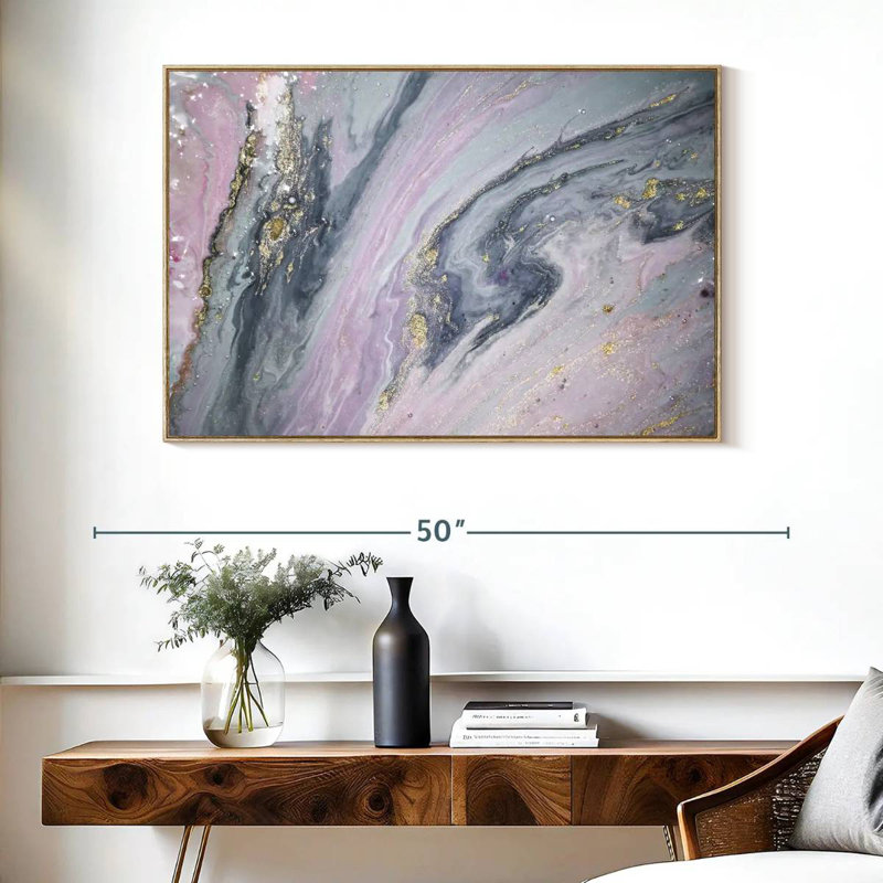 Luper rose et gris, Cadre flottant en bois naturel, 40 po x 27 po